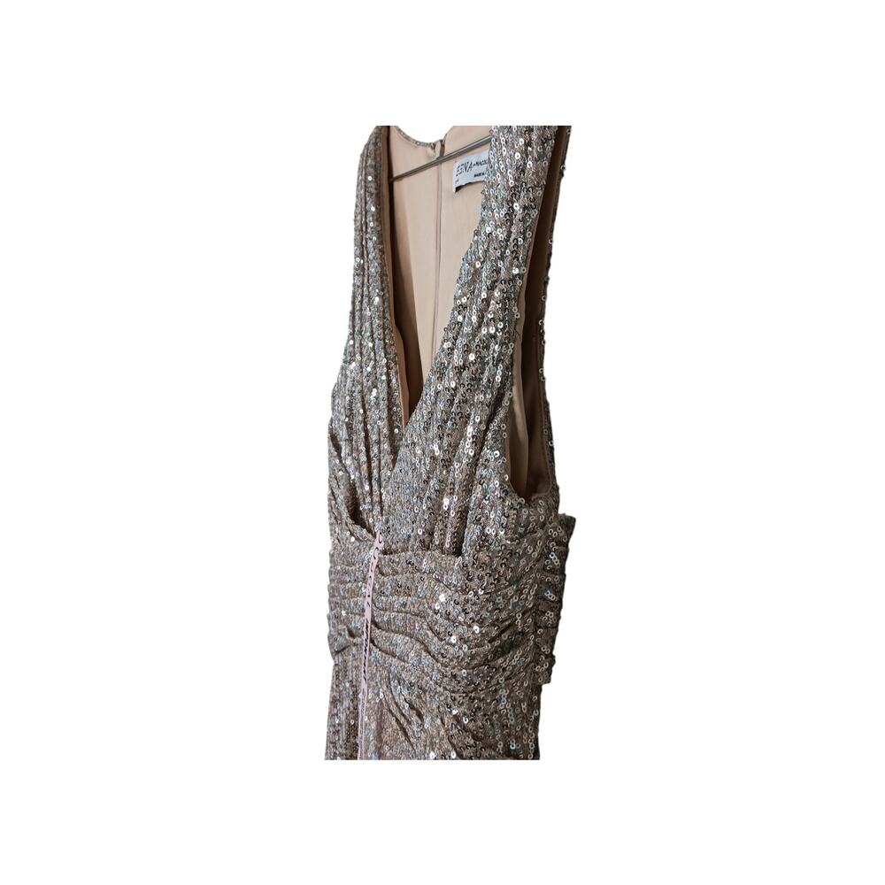 New with Tags Mac Duggal 26598 Sequin Gown Nude Gold Slit Evening Dress Size 4 - Picture 7 of 16